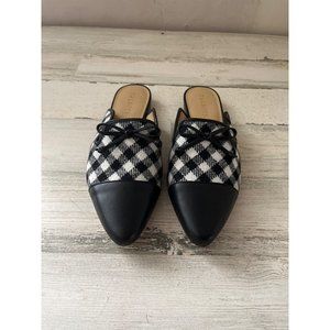 Talbots woman’s black and white checked leather soled mules